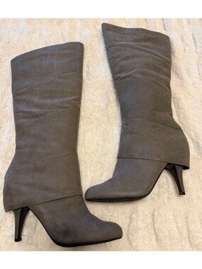 Fergalicious Charcoal Gray Faux Suede Tall Boots w/Kitten Heels Women's Size 8M